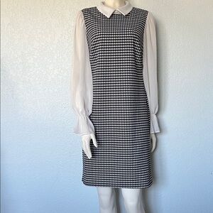 Shelby & Palmer Mod Black White Dress Size 8 Sheer Sleeves Zip Back
